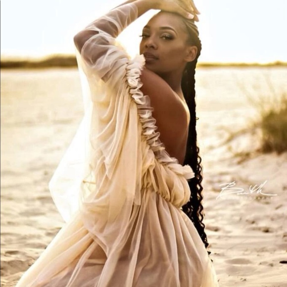 🌻HP 🌻. Maternity dress off shoulder cream ruffle mesh  fairy - Picture 11 of 13